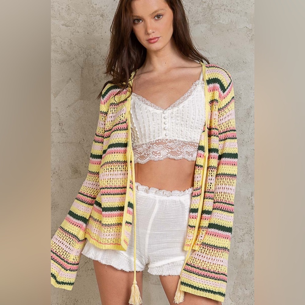 Lightweight Open Cardigan Sweater in Pineapple Pink